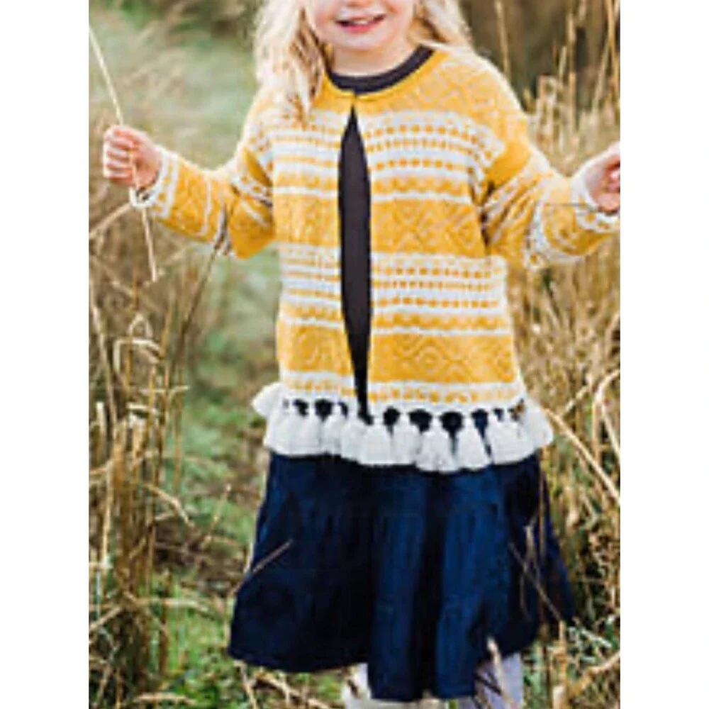 Oshkosh B’gosh Girls Yellow Tassel Cardigan Knit Jacket Boho Cotton size 3T